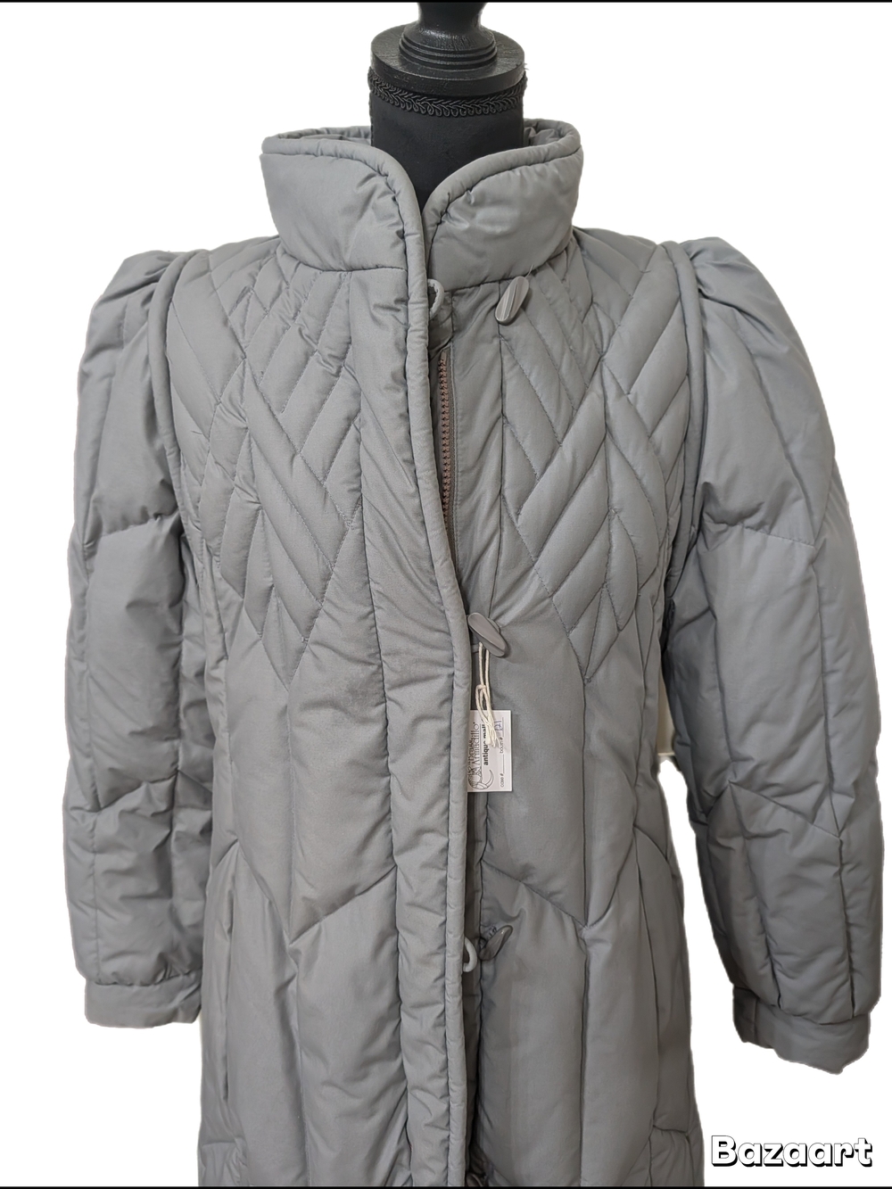 Vintage 80s Fleet Street Quilted Long Down/Feather Puffer Coat — Light Gray - Picture 3 of 7